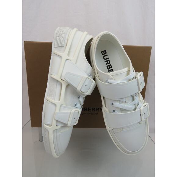 $790 BURBERRY LCS VERS WHITE CANVAS RUBBER STRAPS LOGO LOW TOP SNEAKERS 11 US 44 - Picture 7 of 14